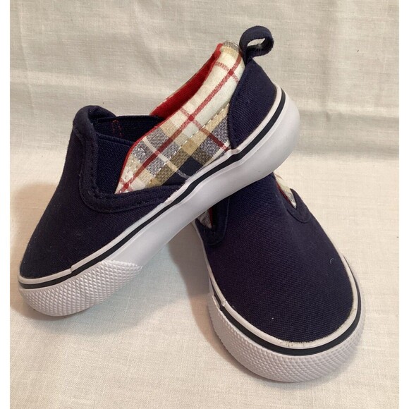 Gymboree Surf Style Boys Blue & Plaid Size 4 Toddler Slip On Canvas Shoes - Picture 1 of 13